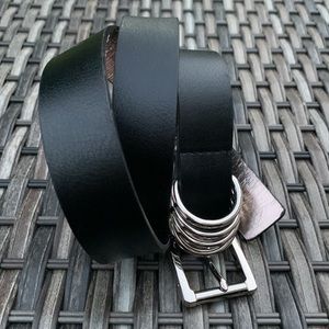 MICHAEL Michael Kors Black Synthetic Leather Belt w/ Silver-Tone Buckle